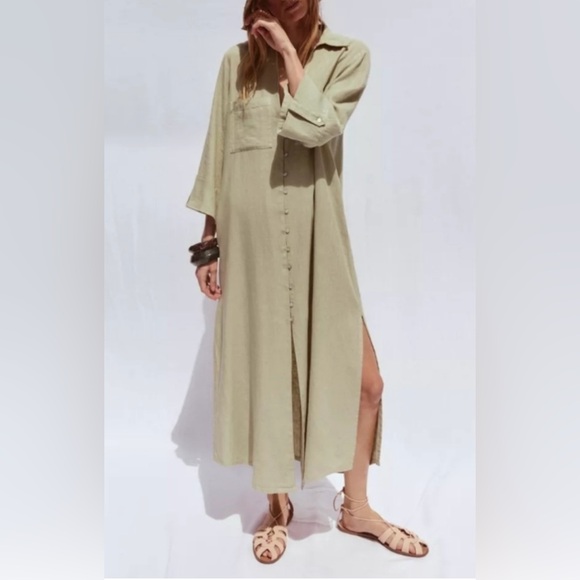 ZARA LINEN SHIRT DRESS
Color : LIGHT KHAKI * Size : S - Picture 2 of 8
